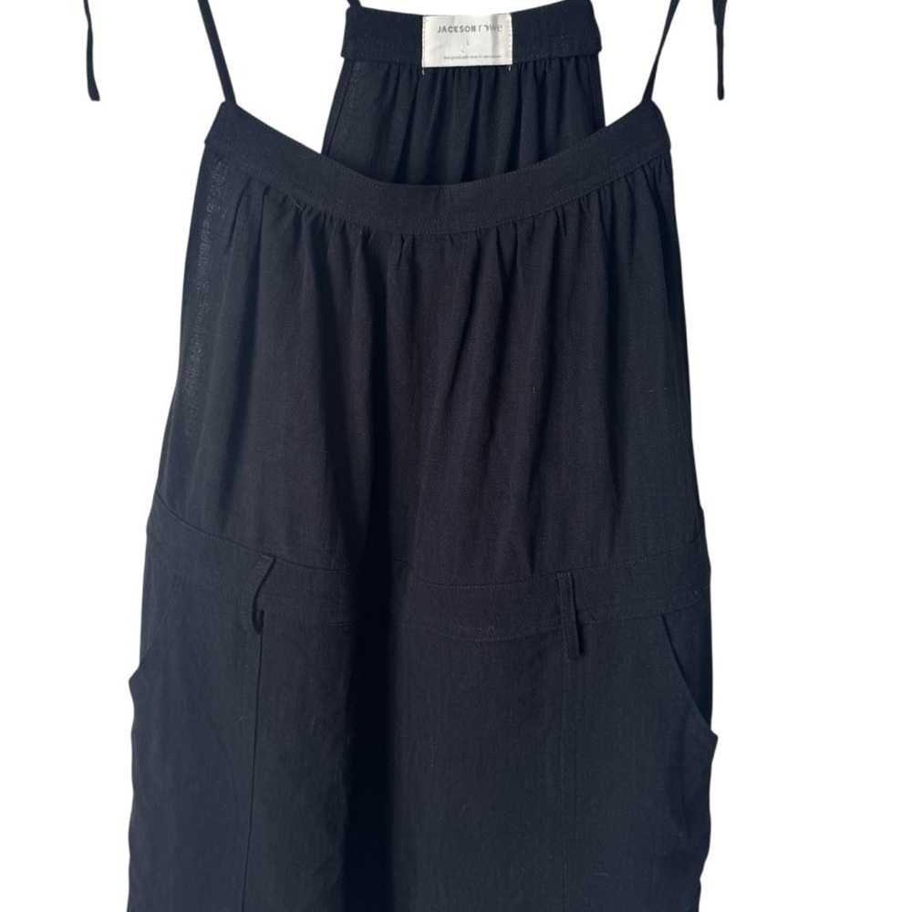 Jackson Rowe Tulum Black Linen Short Overalls Romper Tie Strap Women's Large - Picture 3 of 10